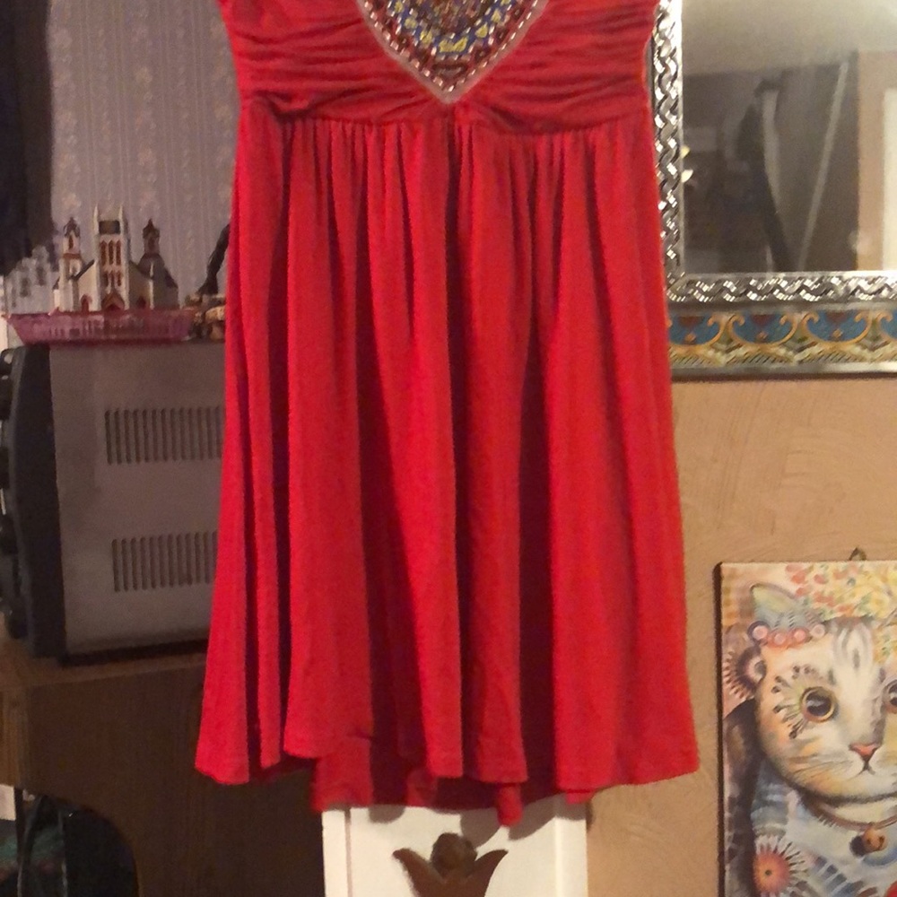 Y2K era red beaded strapless bohemian top - Picture 3 of 8